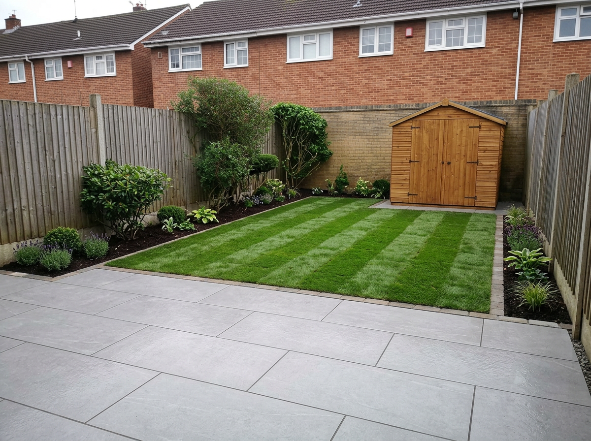 Garden patio renovation after landscaping work