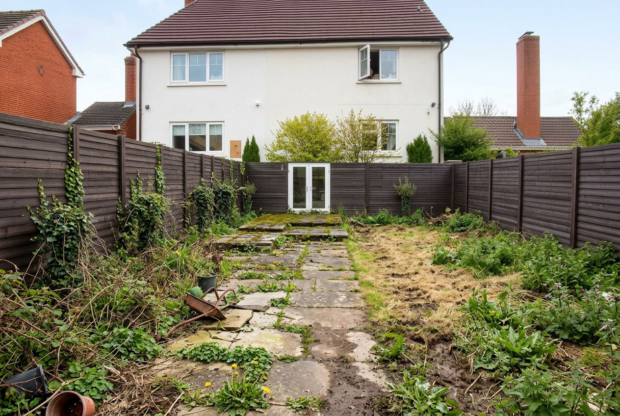 Back garden transformation before landscaping work