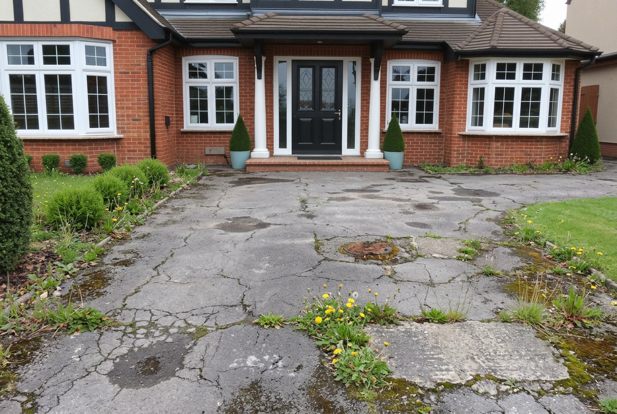 Front driveway transformation before landscaping work